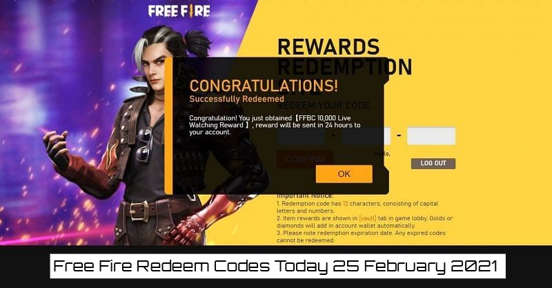 You are currently viewing Free Fire Redeem Codes Today 25 February 2021