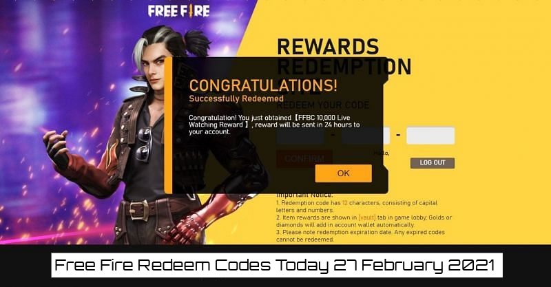 You are currently viewing Free Fire Redeem Codes Today 27 February 2021