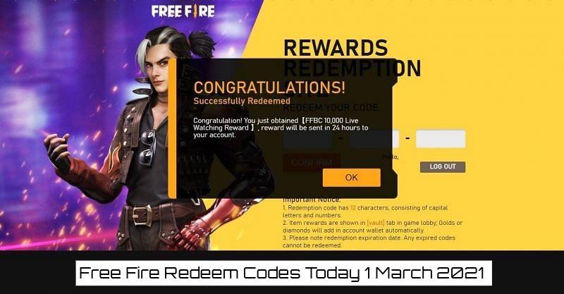You are currently viewing Free Fire Redeem Codes Today 1 March 2021