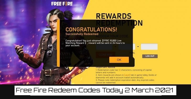 You are currently viewing Free Fire Redeem Codes Today 2 March 2021