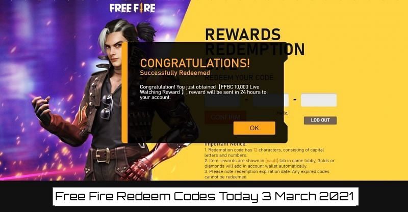 You are currently viewing Free Fire Redeem Codes Today 3 March 2021