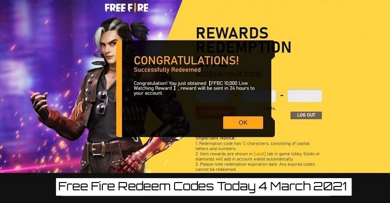 You are currently viewing Free Fire Redeem Codes Today 4 March 2021