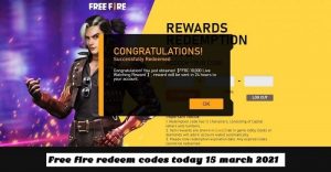 Read more about the article Free fire redeem codes today 15 march 2021