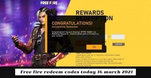Read more about the article Free fire redeem codes today 16 march 2021