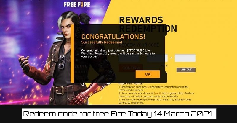 Read more about the article Redeem code for free Fire Today 14 March 2021