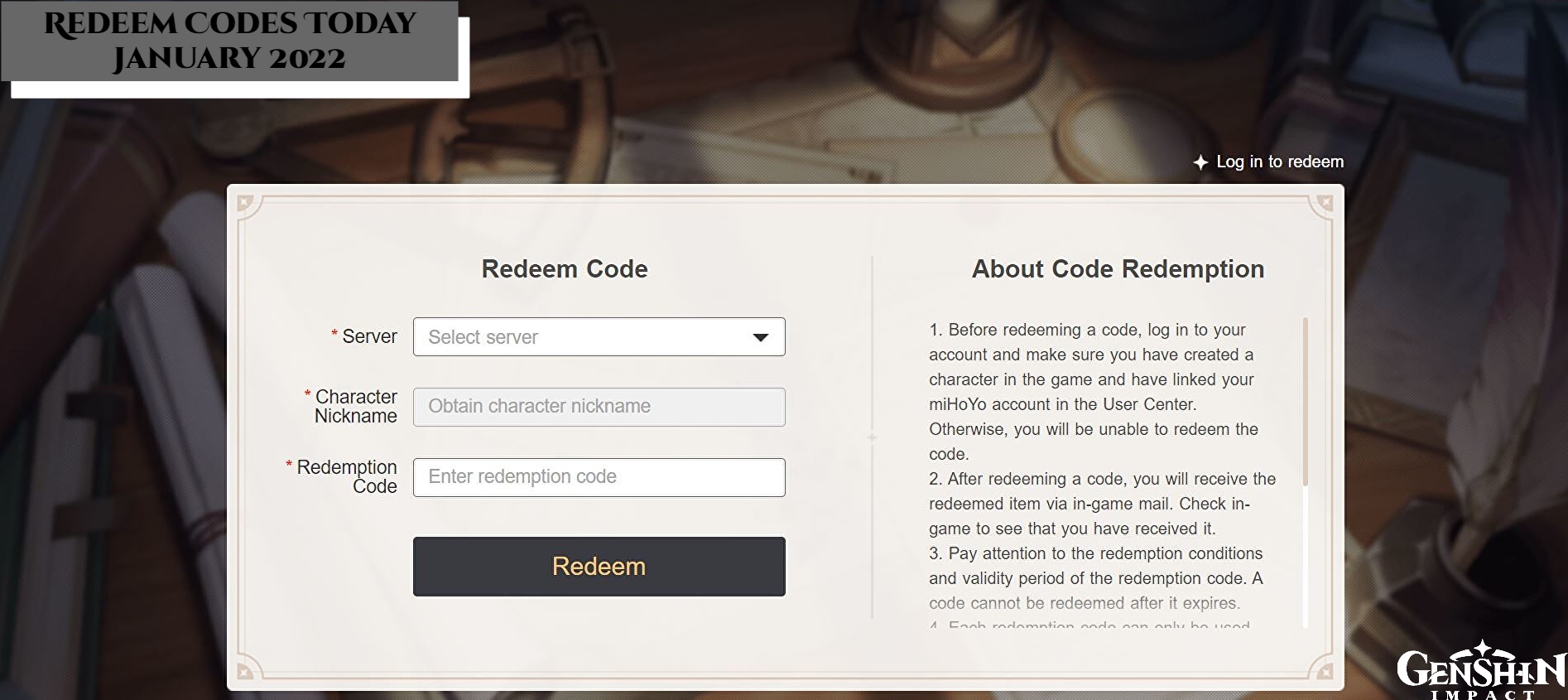 Read more about the article Genshin Impact Redeem Codes Today January 2022