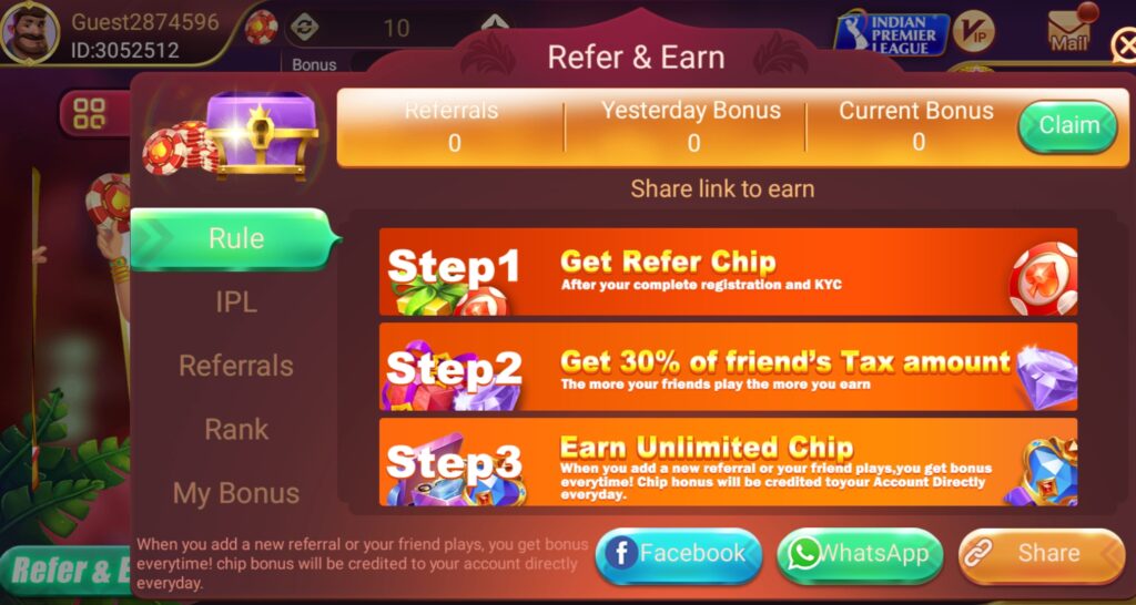 Refer & Earn In Rummy Golds 