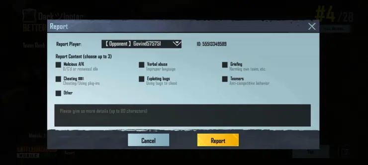 Battlegrounds Mobile India 2.1.0 Report Blocker Script