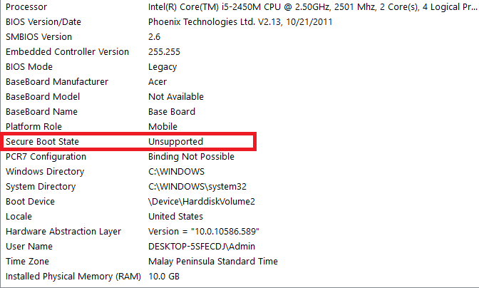 Secure Boot State Unsupported Fix Windows 10