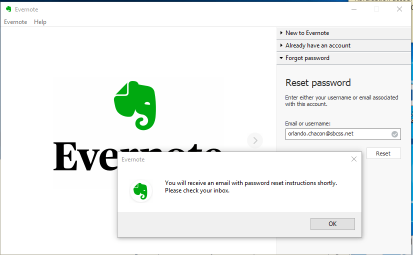 Evernote Password Reset Email Not Received