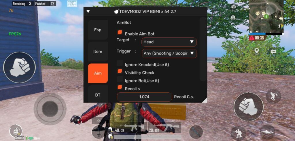 BGMI TDEV ESP Norecoil Free Mod Apk 64 Bit