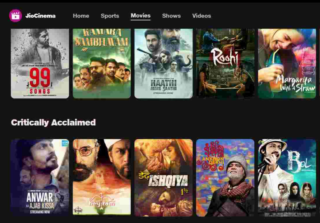 Jiocinema Bollywood content